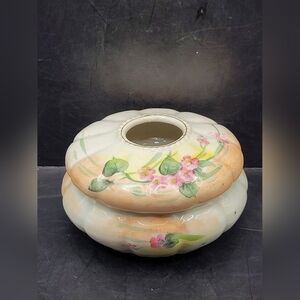 Vintage Hand Painted Floral Ceramic Hair Receiver Victorian Style